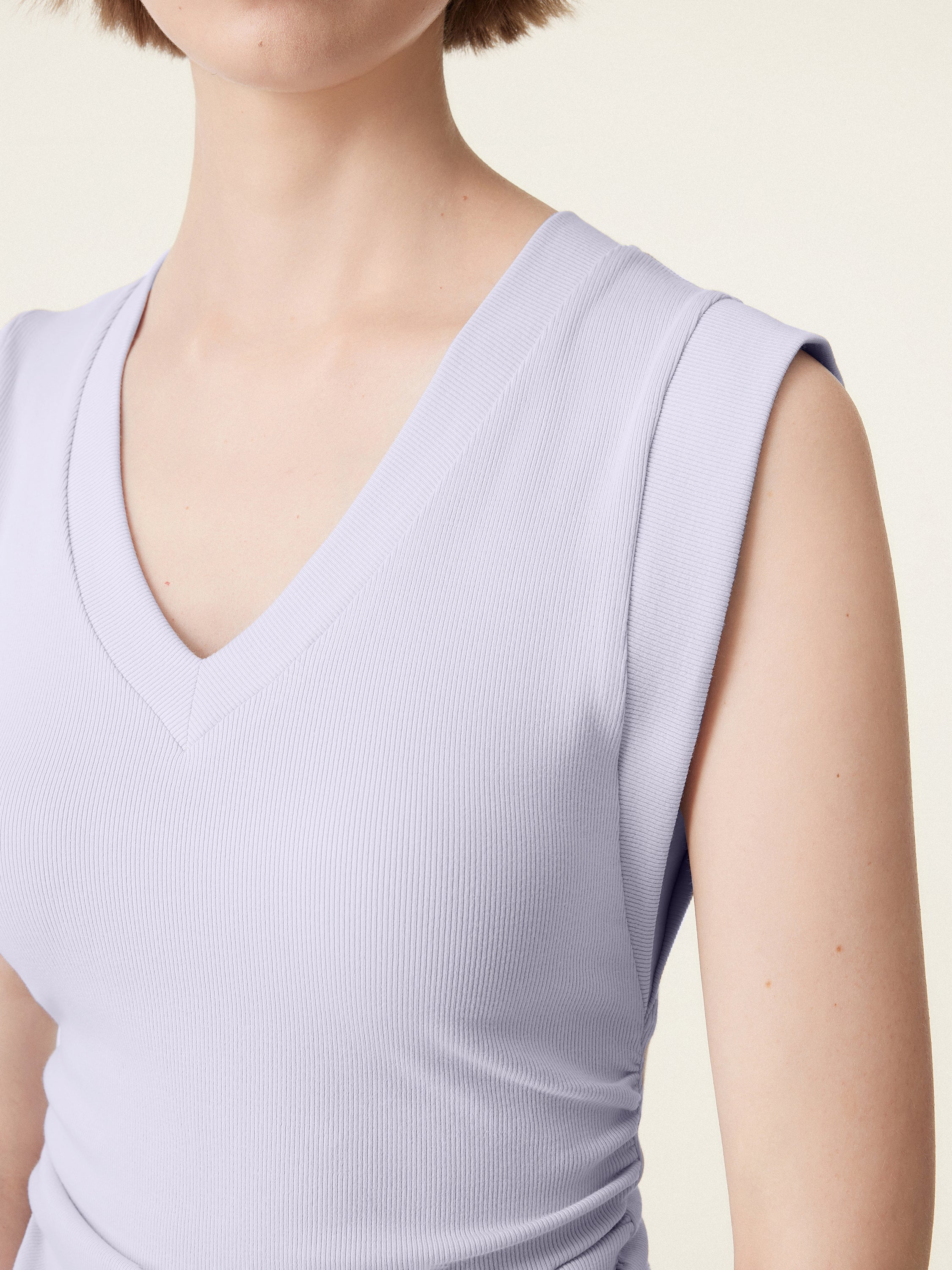 2Pcs Set Stretch Cotton V-neck Side Ruched Muscle Tee