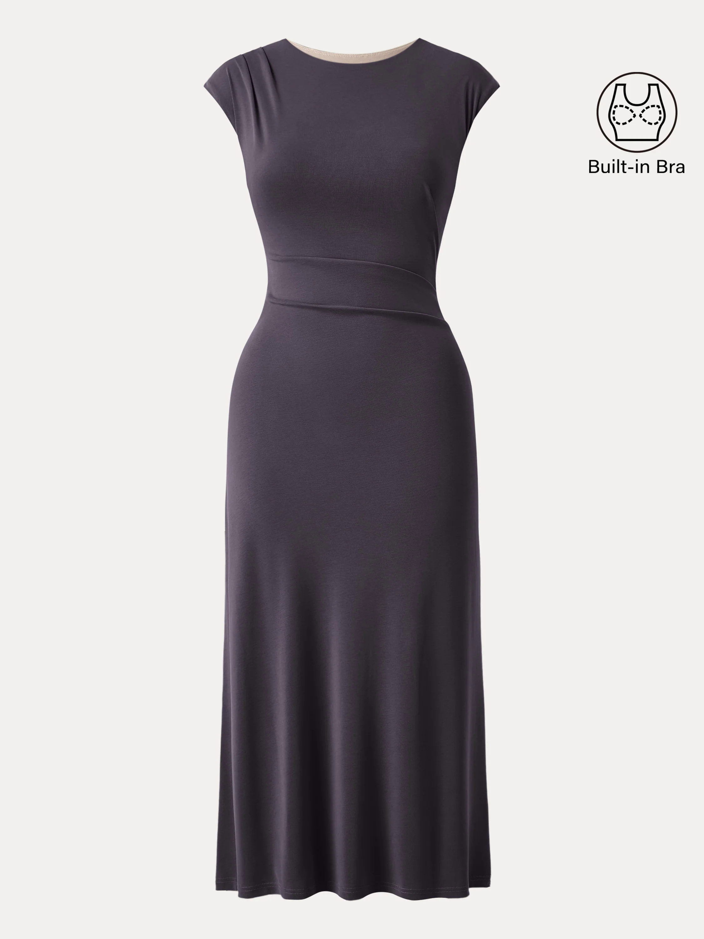 Flowy Sandwashed Crewneck Cap Sleeve Ruched Flared Maxi Brami Dress Flowy Sandwashed Crewneck Cap Sleeve Ruched Flared Maxi Brami Dress