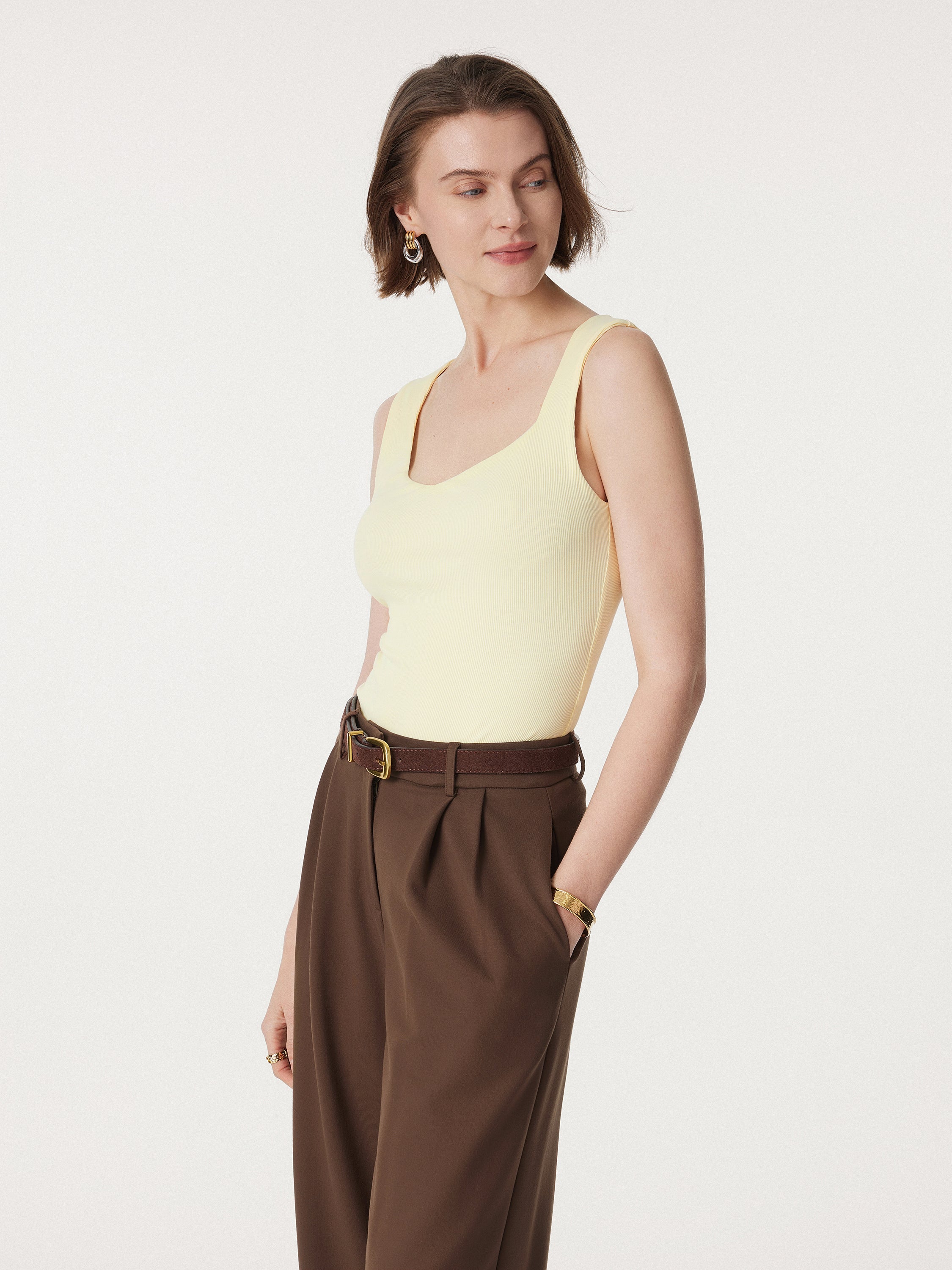 Diamond Neck Ribbed New Airy Brami Tank Diamond Neck Ribbed New Airy Brami Tank