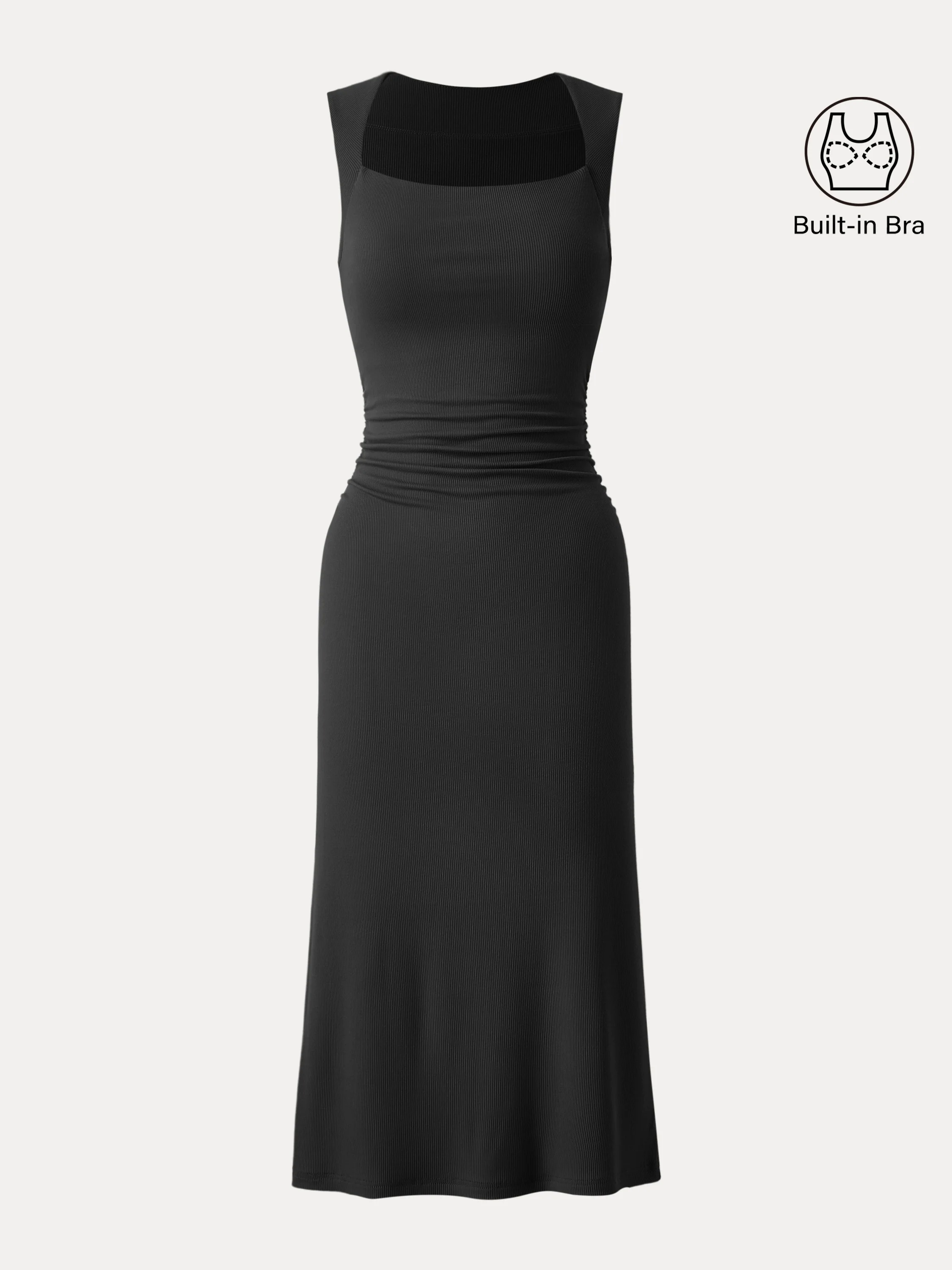 Square Neck Side Ruched Sleeveless Brami Midi Dress