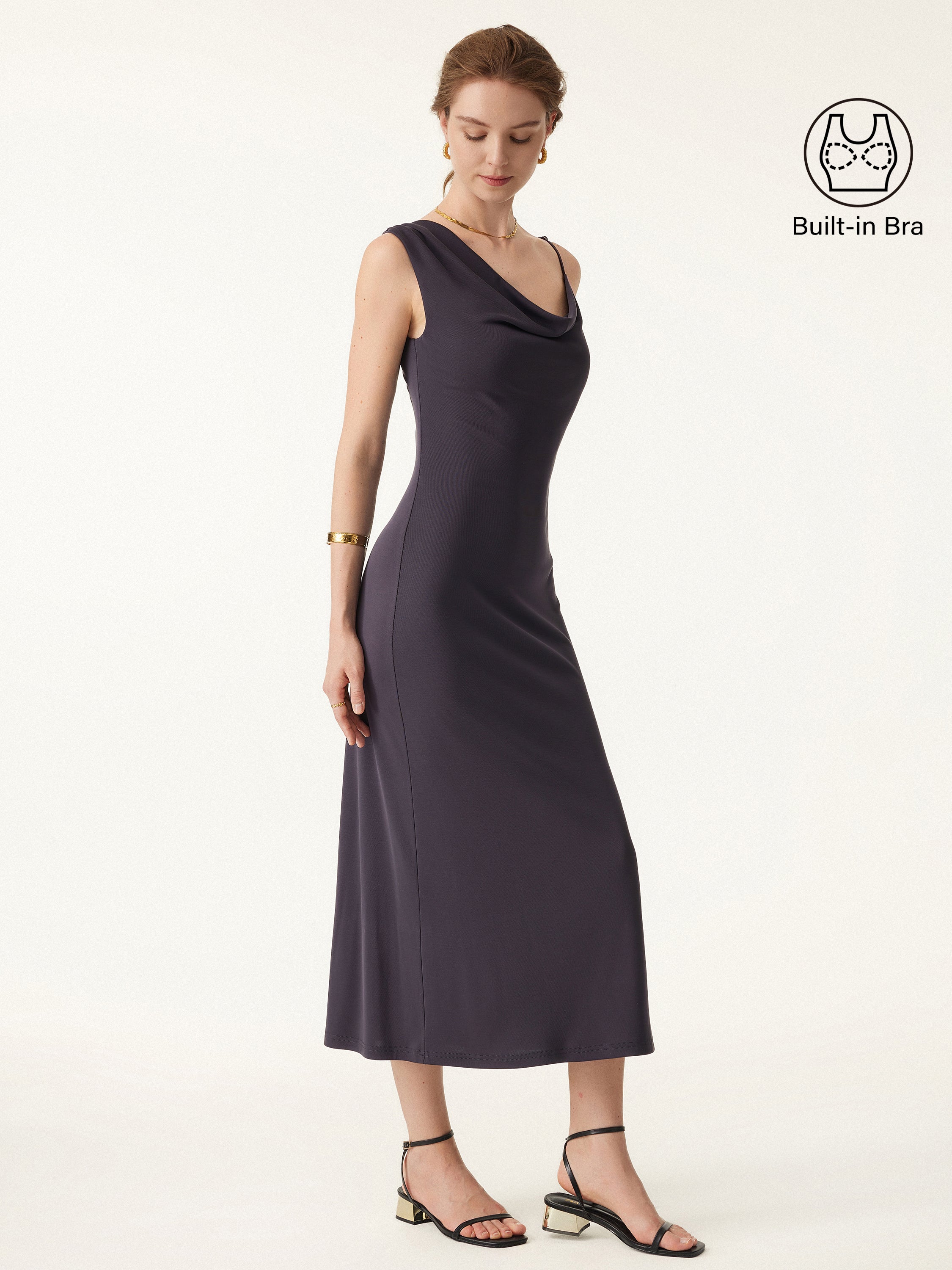 Sandwashed Asymmetrical Cowl Midi Brami Dress