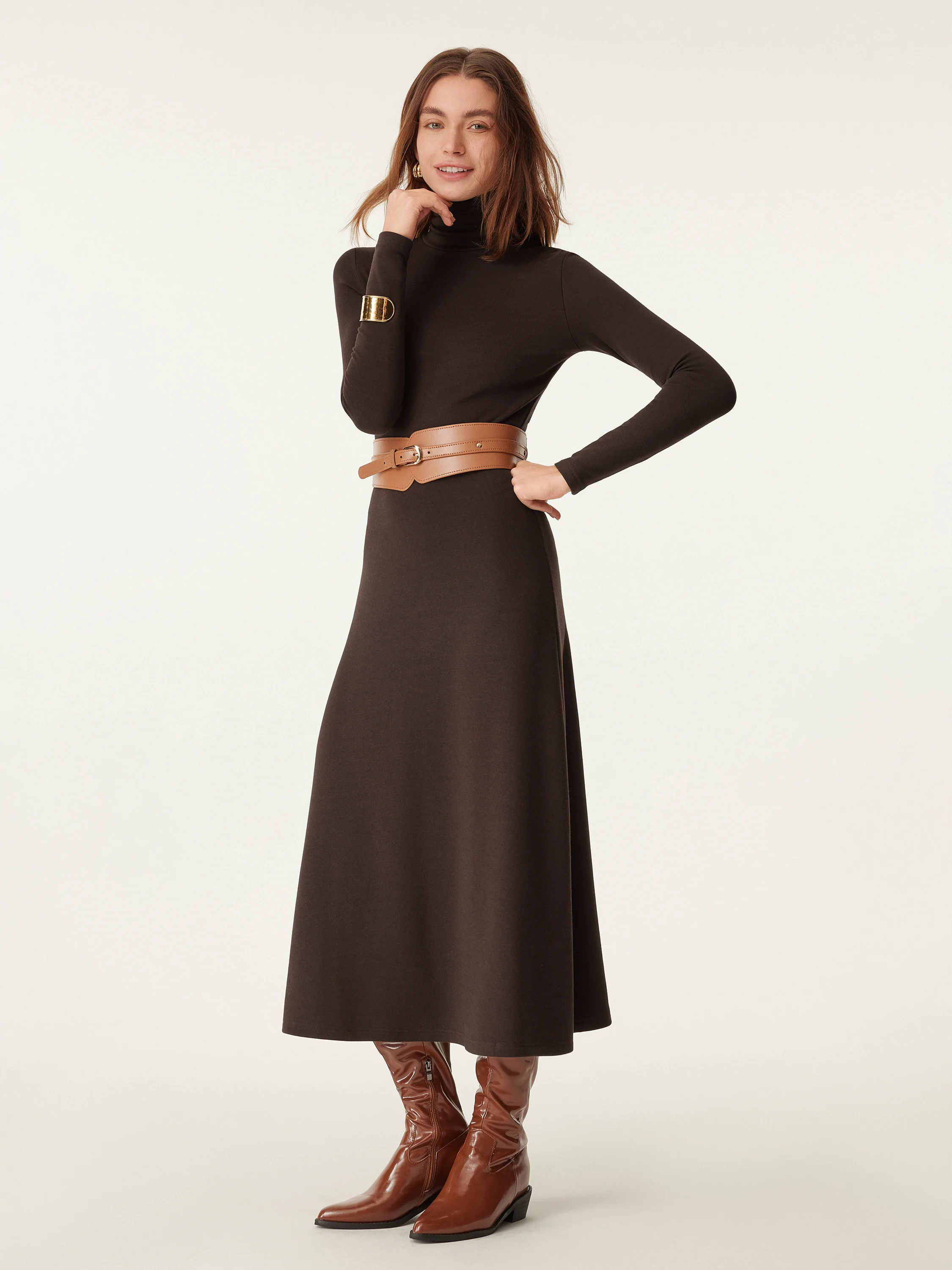 Heat-Tech Turtleneck Midi Dress