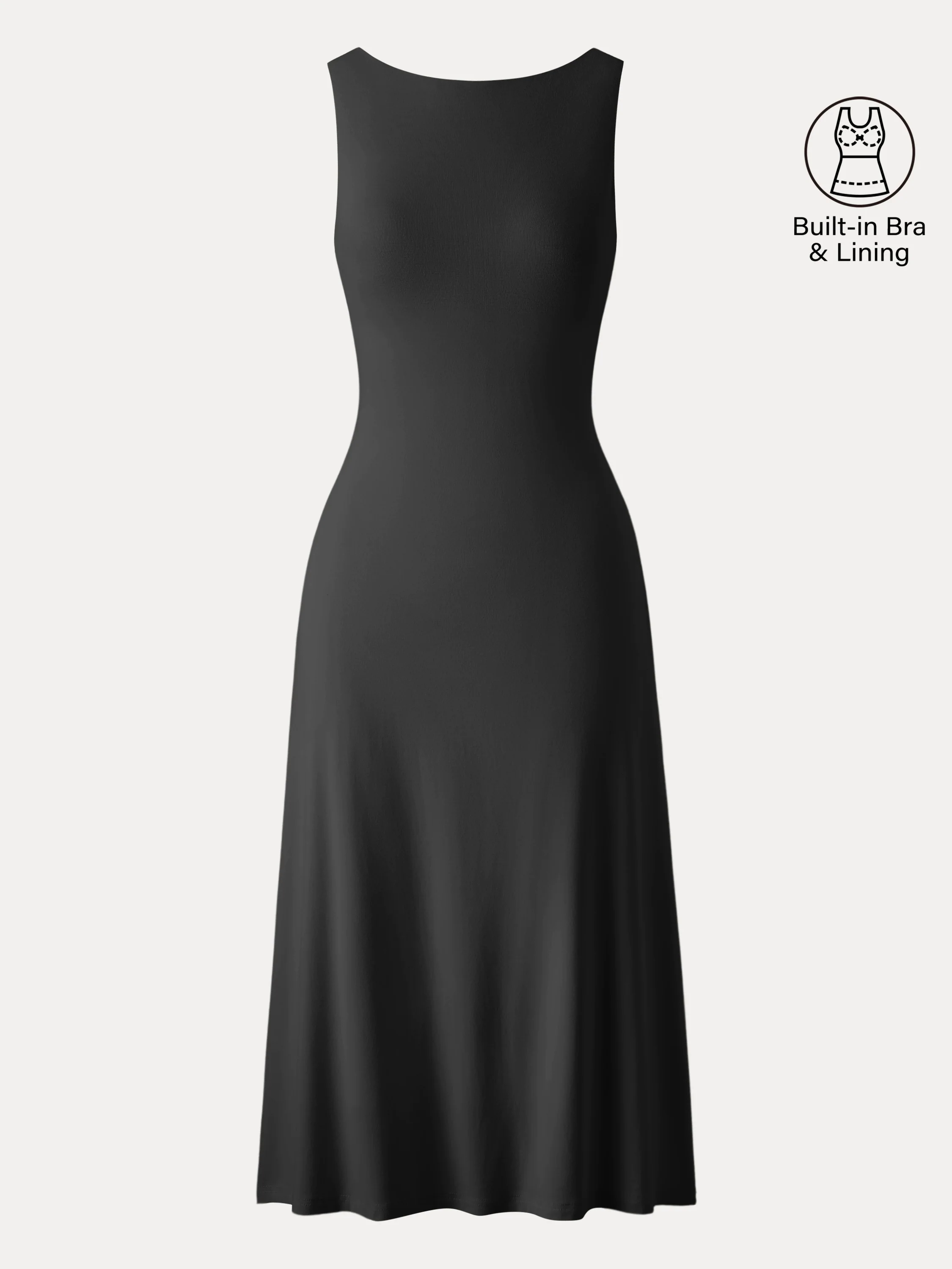 Classy Boatneck Open Back Bandless Midi Brami Dress Classy Boatneck Open Back Bandless Midi Brami Dress
