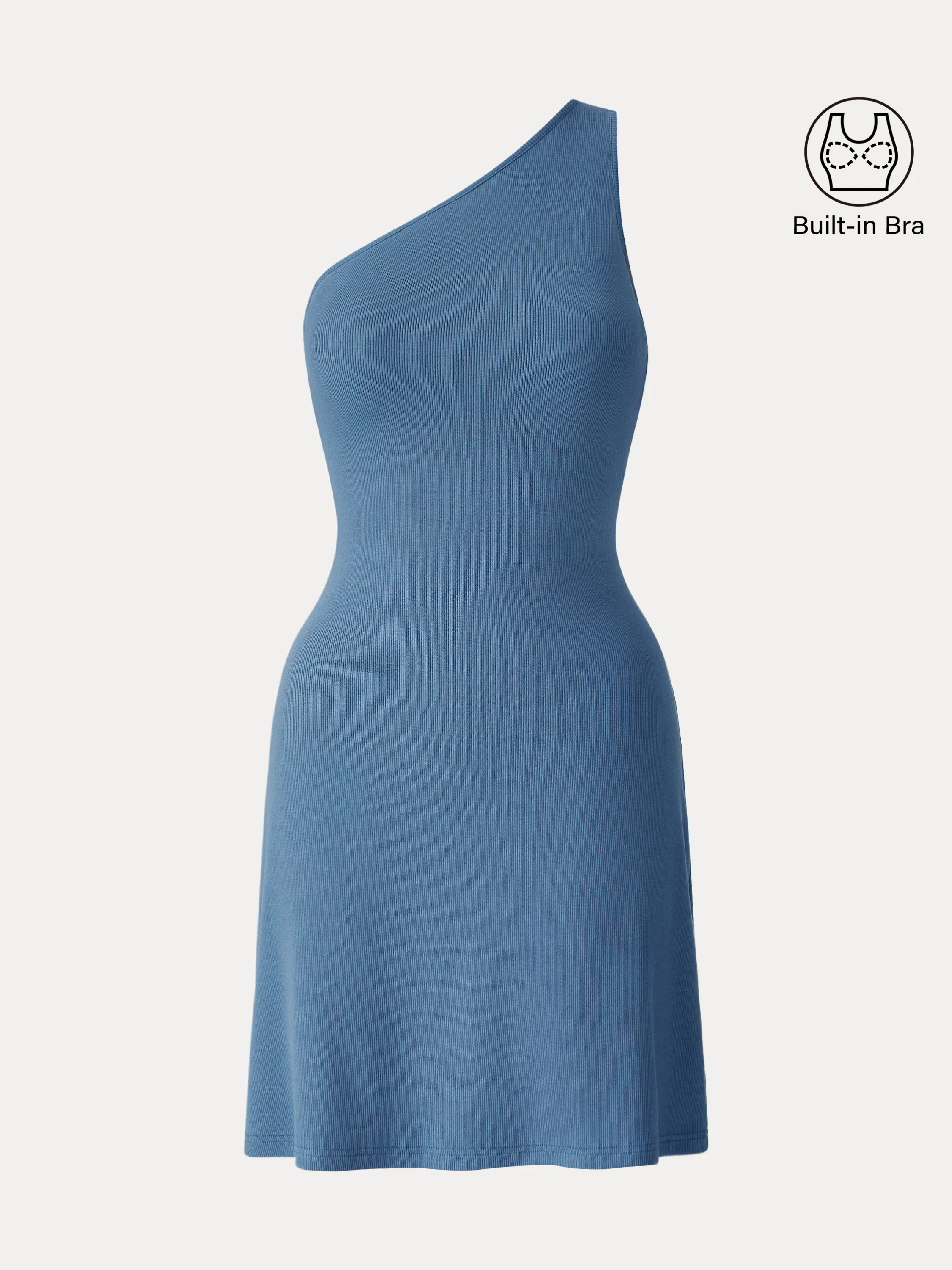 Stretch Cotton One Shoulder Ribbed Mini Flared Brami Dress