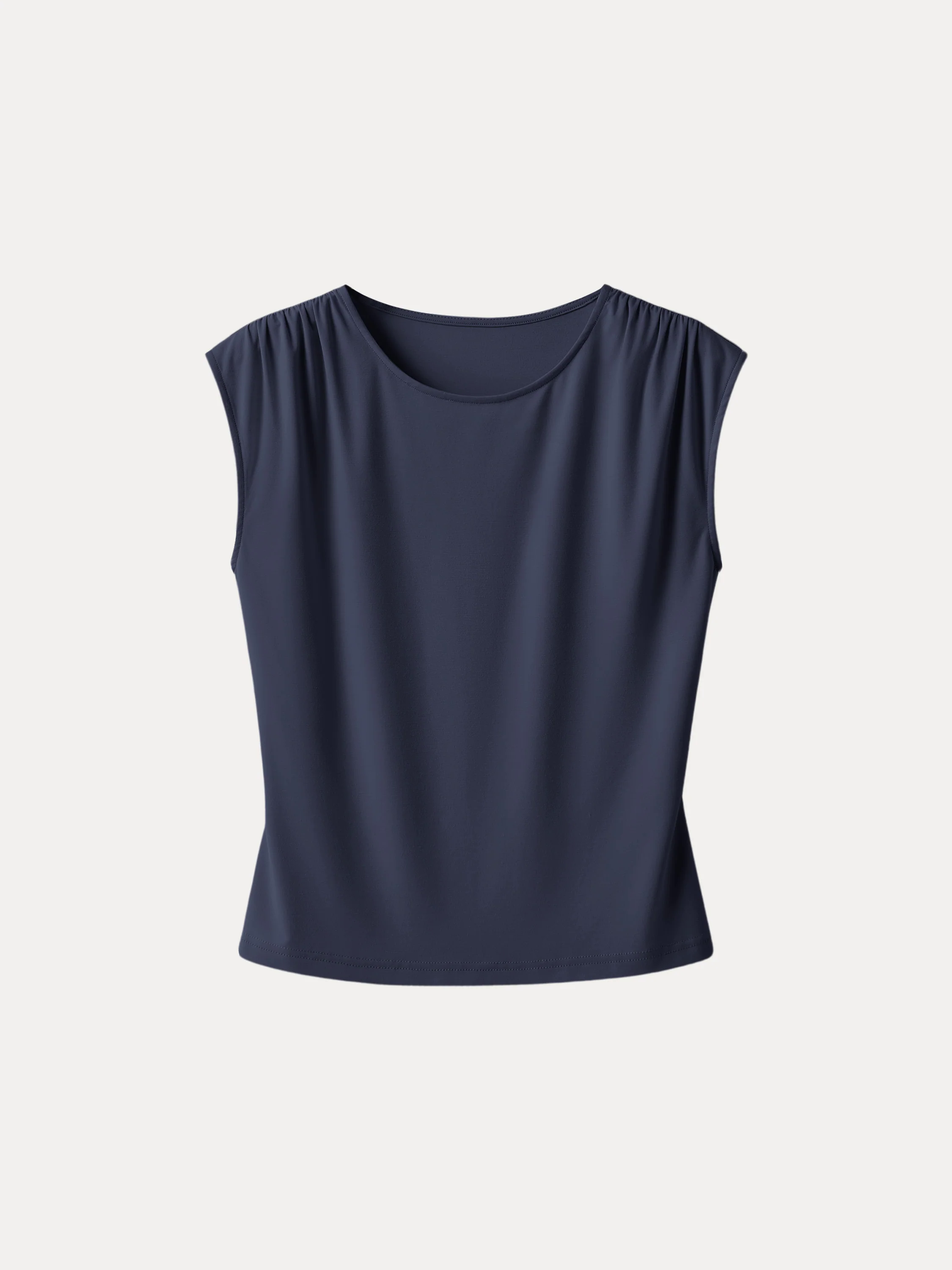 Crewneck Ruched Shoulder Muscle Tank Crewneck Ruched Shoulder Muscle Tank