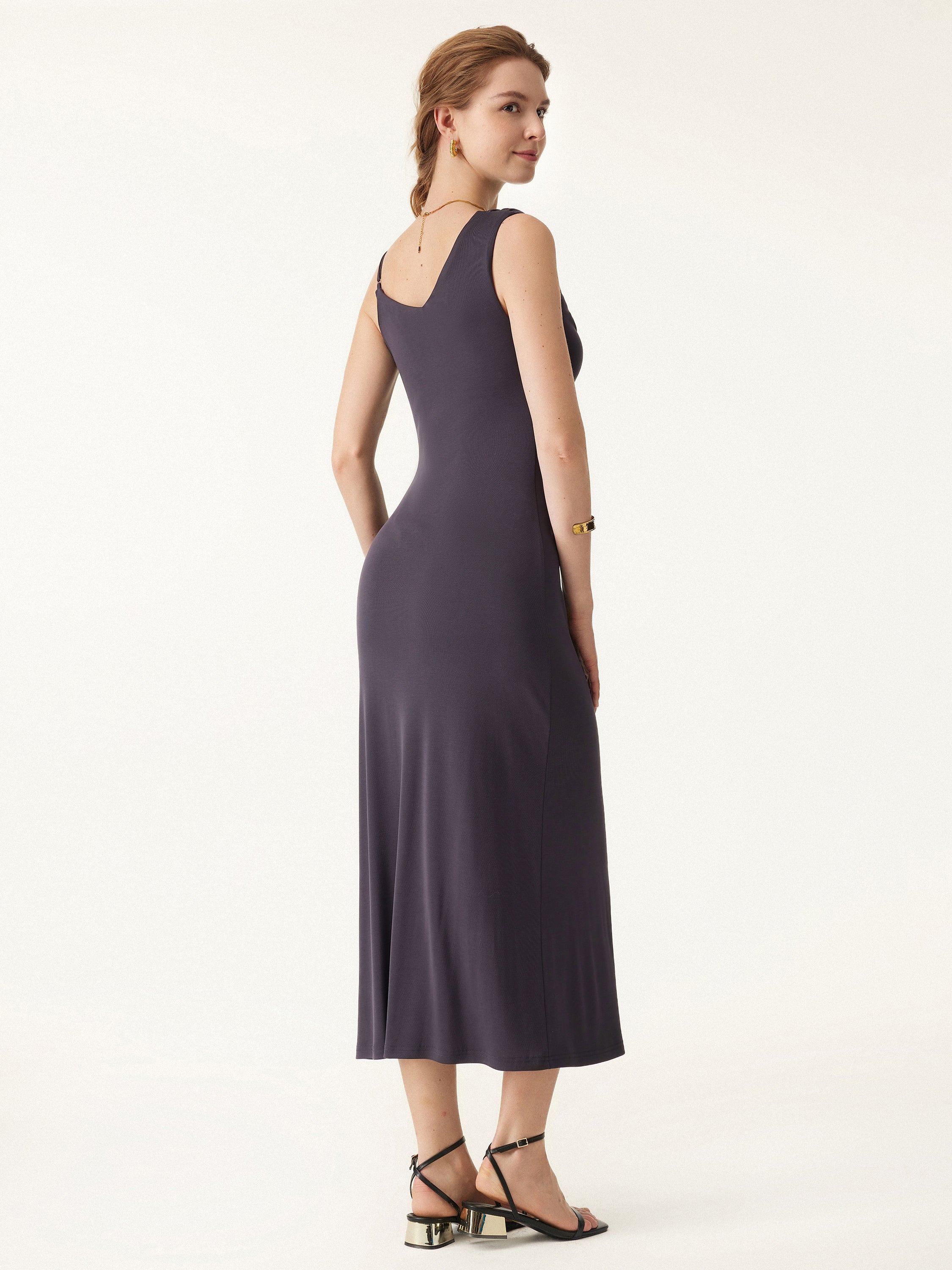 Sandwashed Asymmetrical Cowl Midi Brami Dress