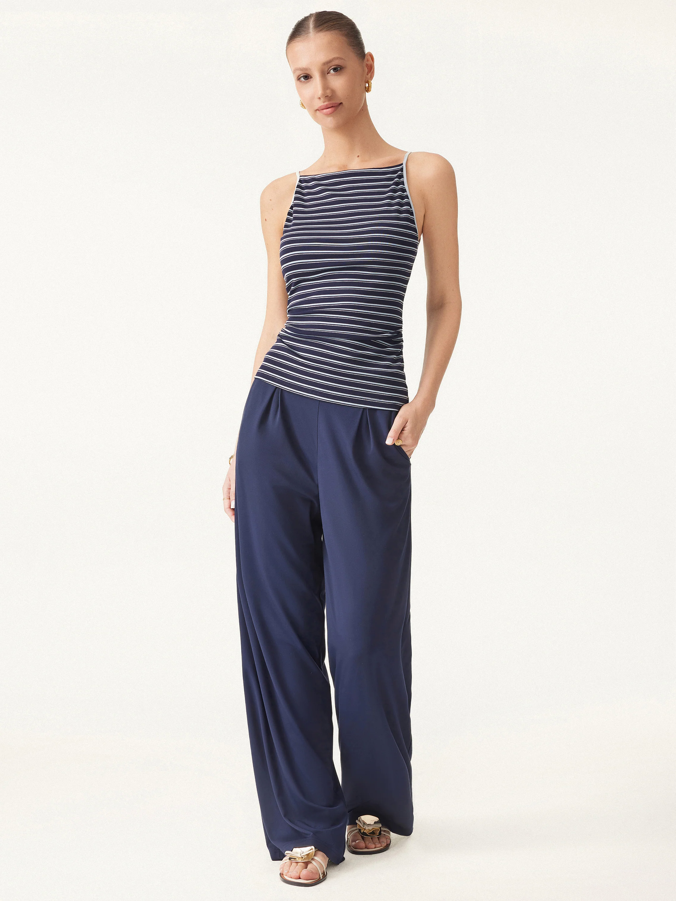 Striped Side Ruched Spaghetti New Airy Brami