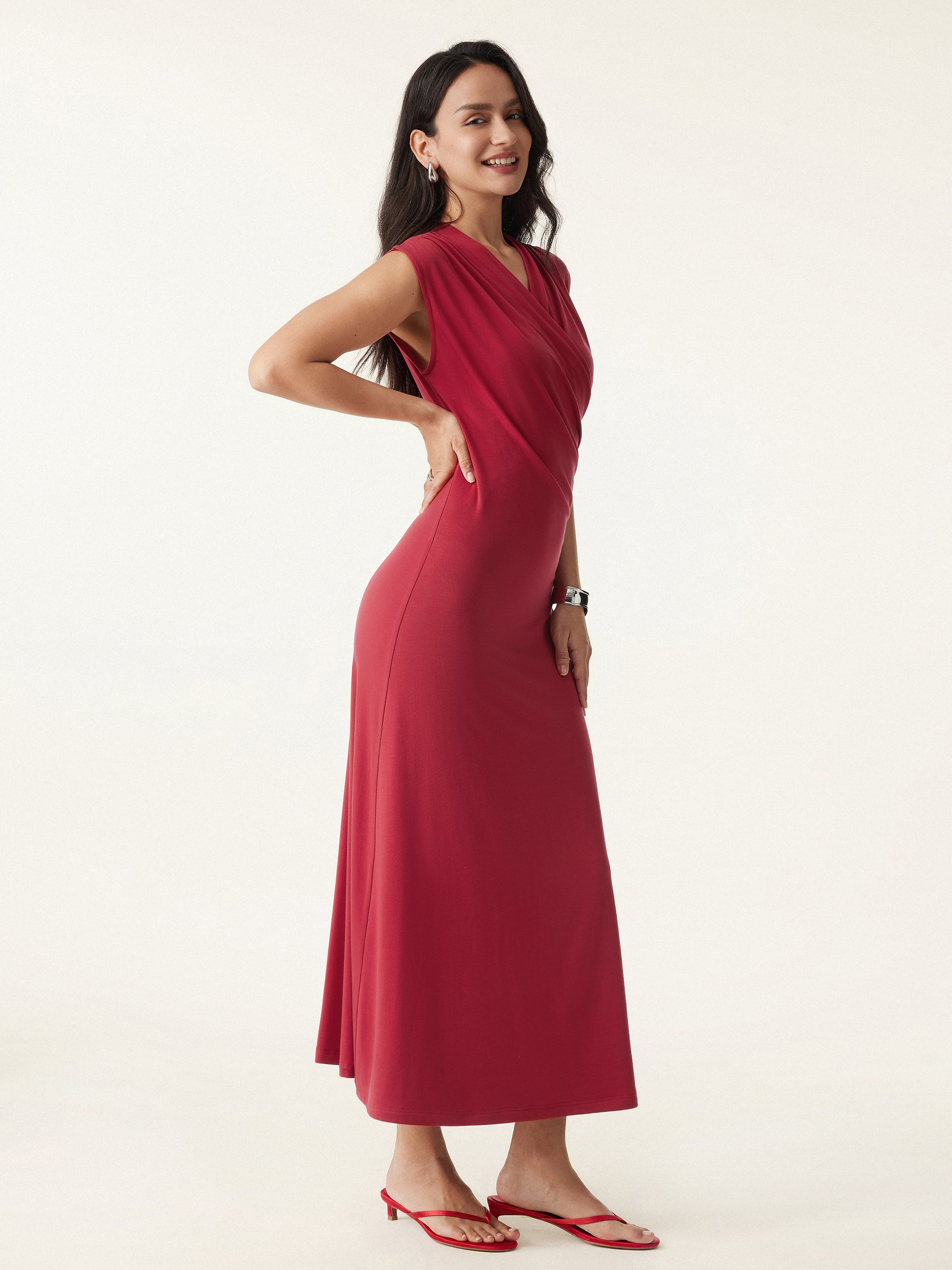 Ultrasoft Tencel Surplice Gathered Maxi Dress