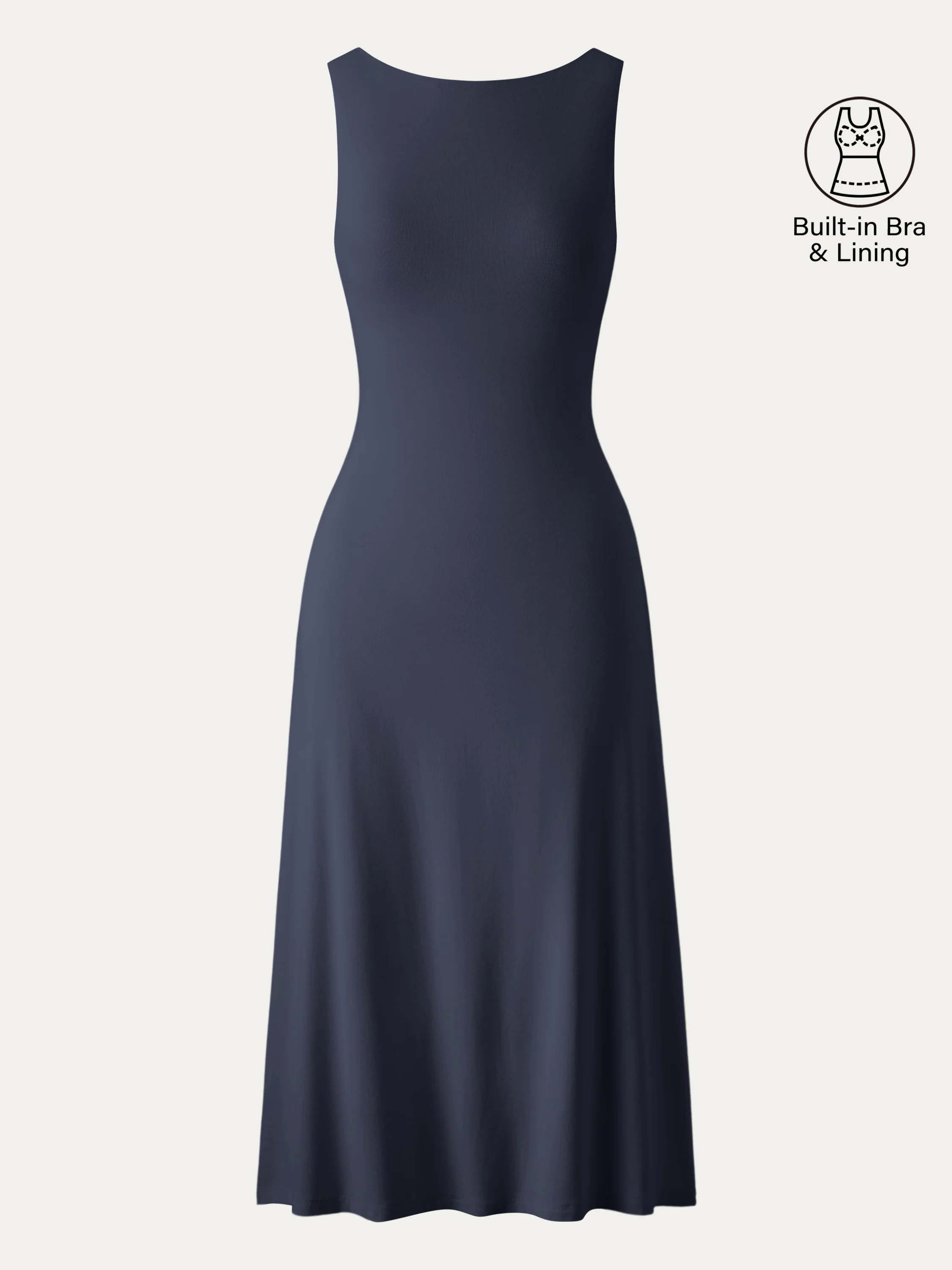 Classy Boatneck Open Back Bandless Midi Brami Dress Classy Boatneck Open Back Bandless Midi Brami Dress