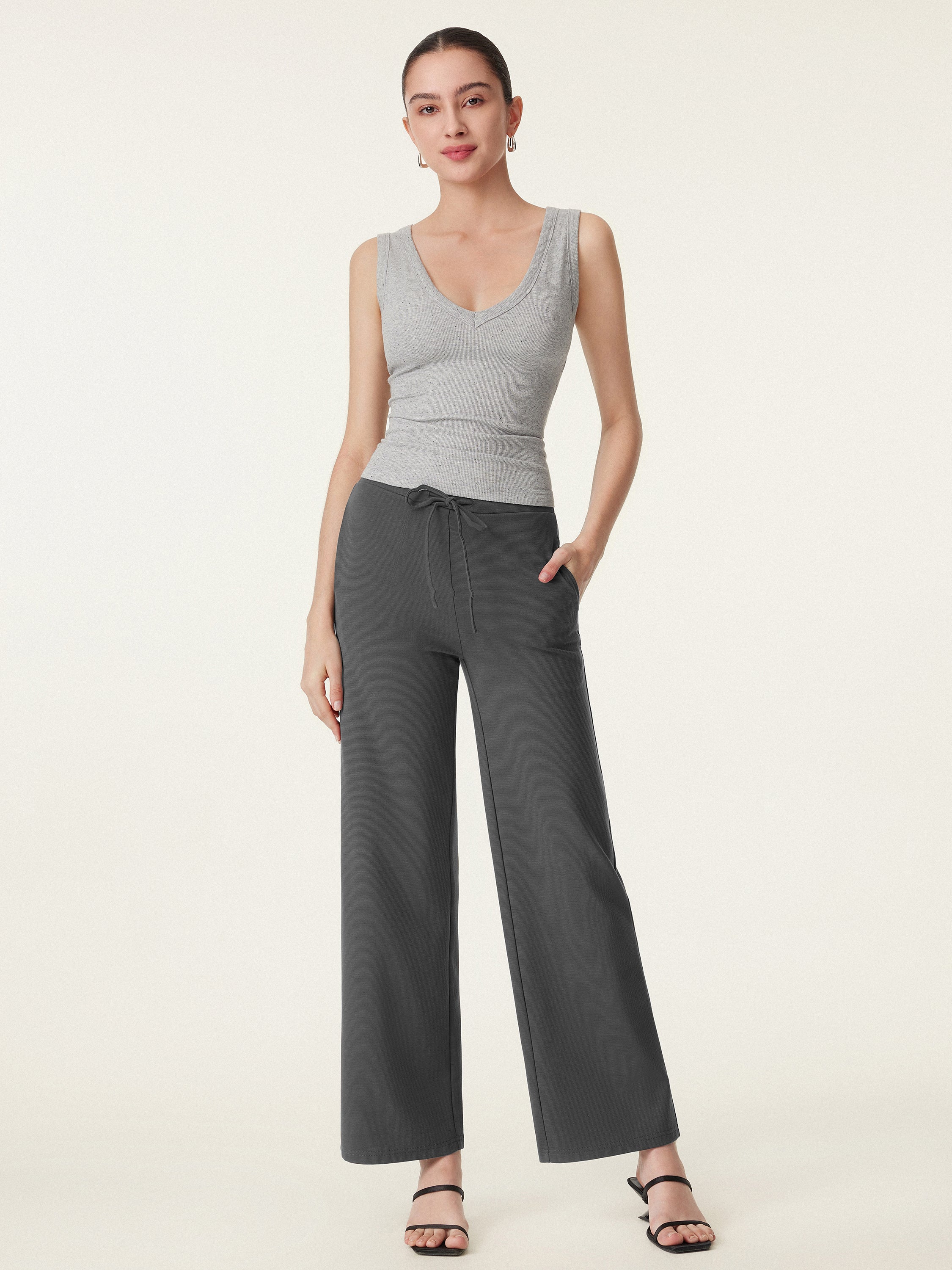 Mid Rise Drawstring Wide Leg Pant with Pockets Mid Rise Drawstring Wide Leg Pant with Pockets