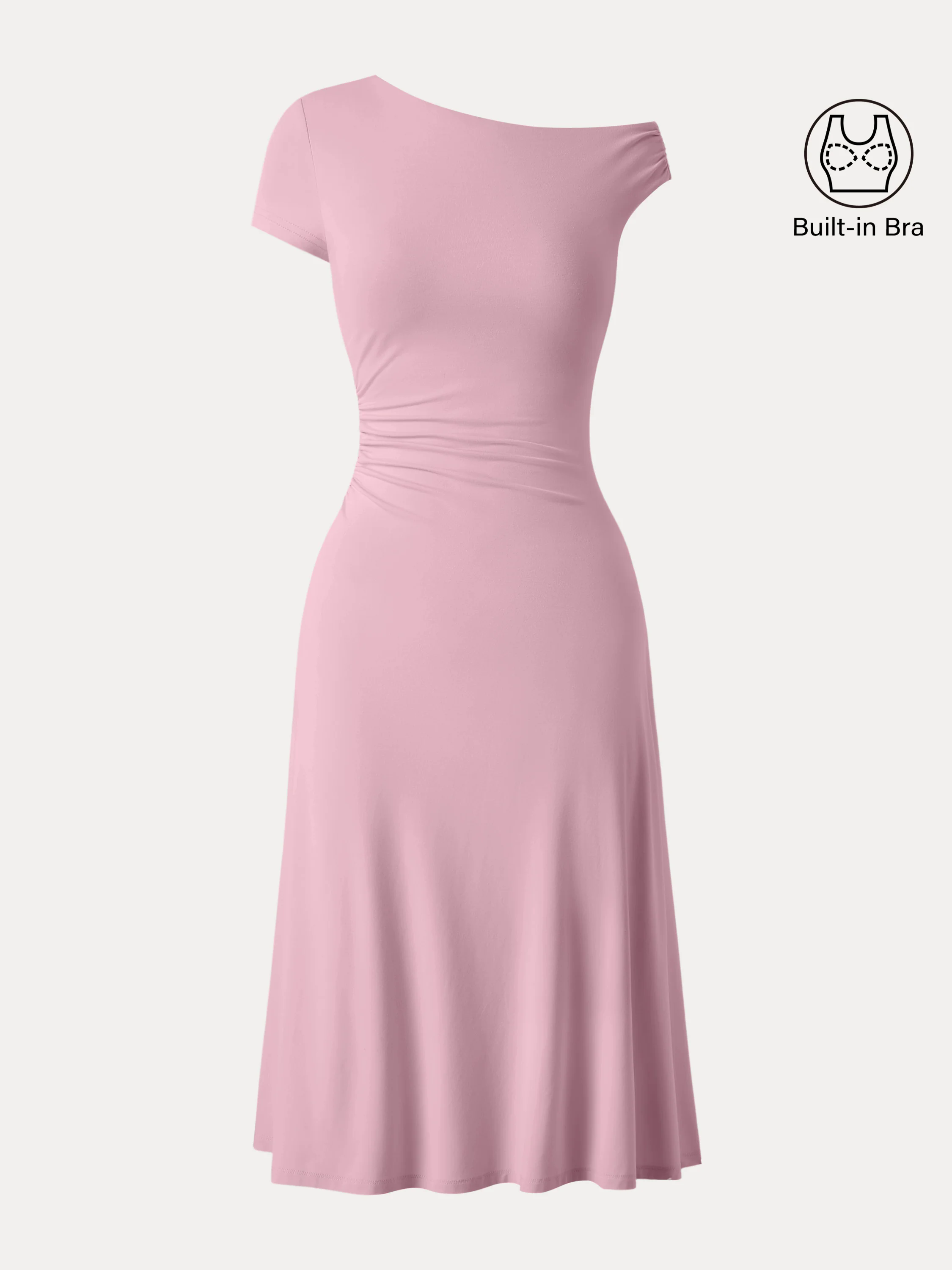 Asymmetrical Shoulder Side Ruched Midi Brami Dress