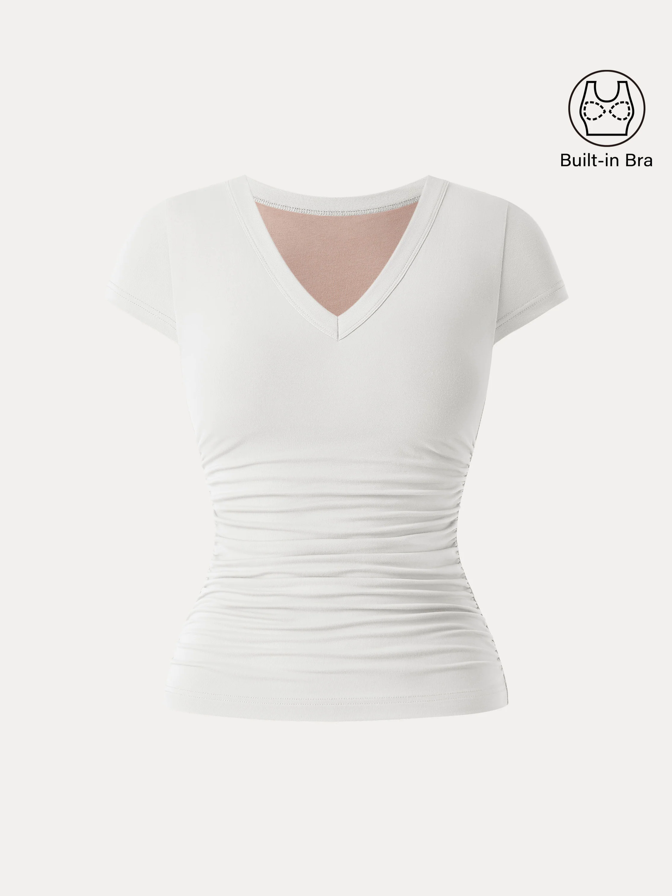 Elevated V-neck Side Ruched Cap Sleeve Brami Tee Elevated V-neck Side Ruched Cap Sleeve Brami Tee