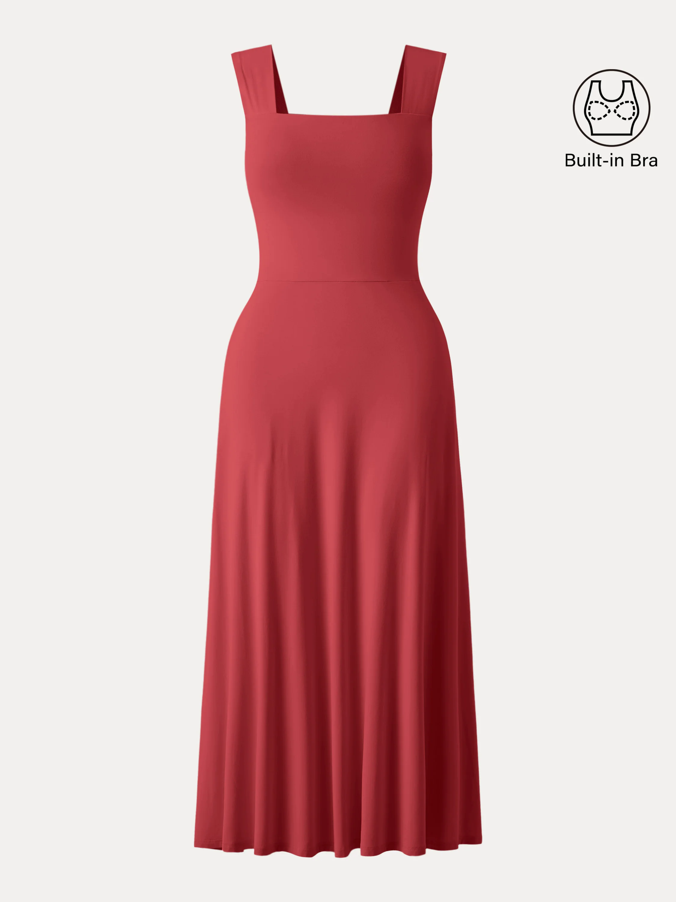 Flowy Square Neck Wide Straps Midi Brami Dress with Pockets