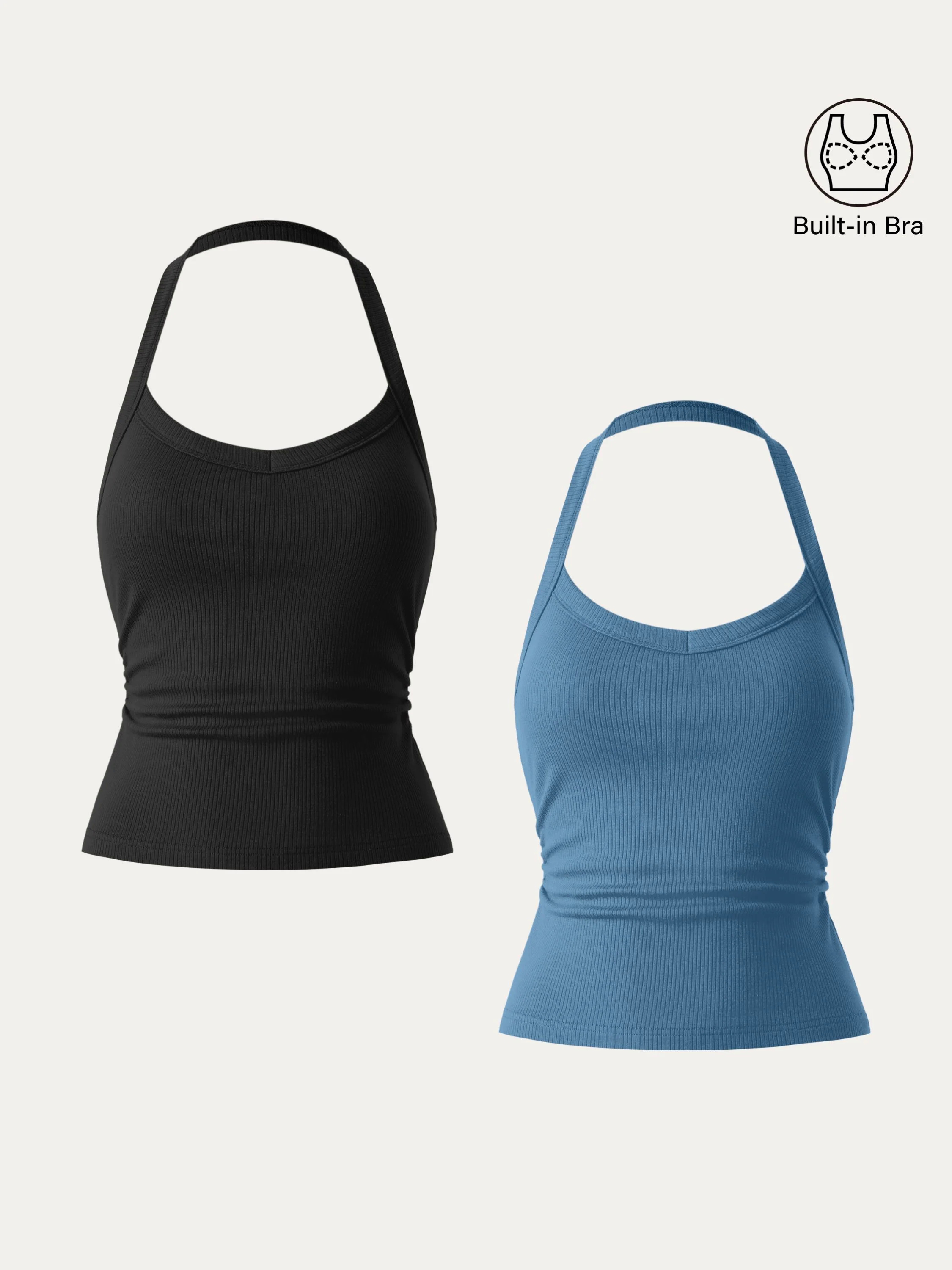 Halter Neck Side Ruched Ribbed Brami Tank Halter Neck Side Ruched Ribbed Brami Tank