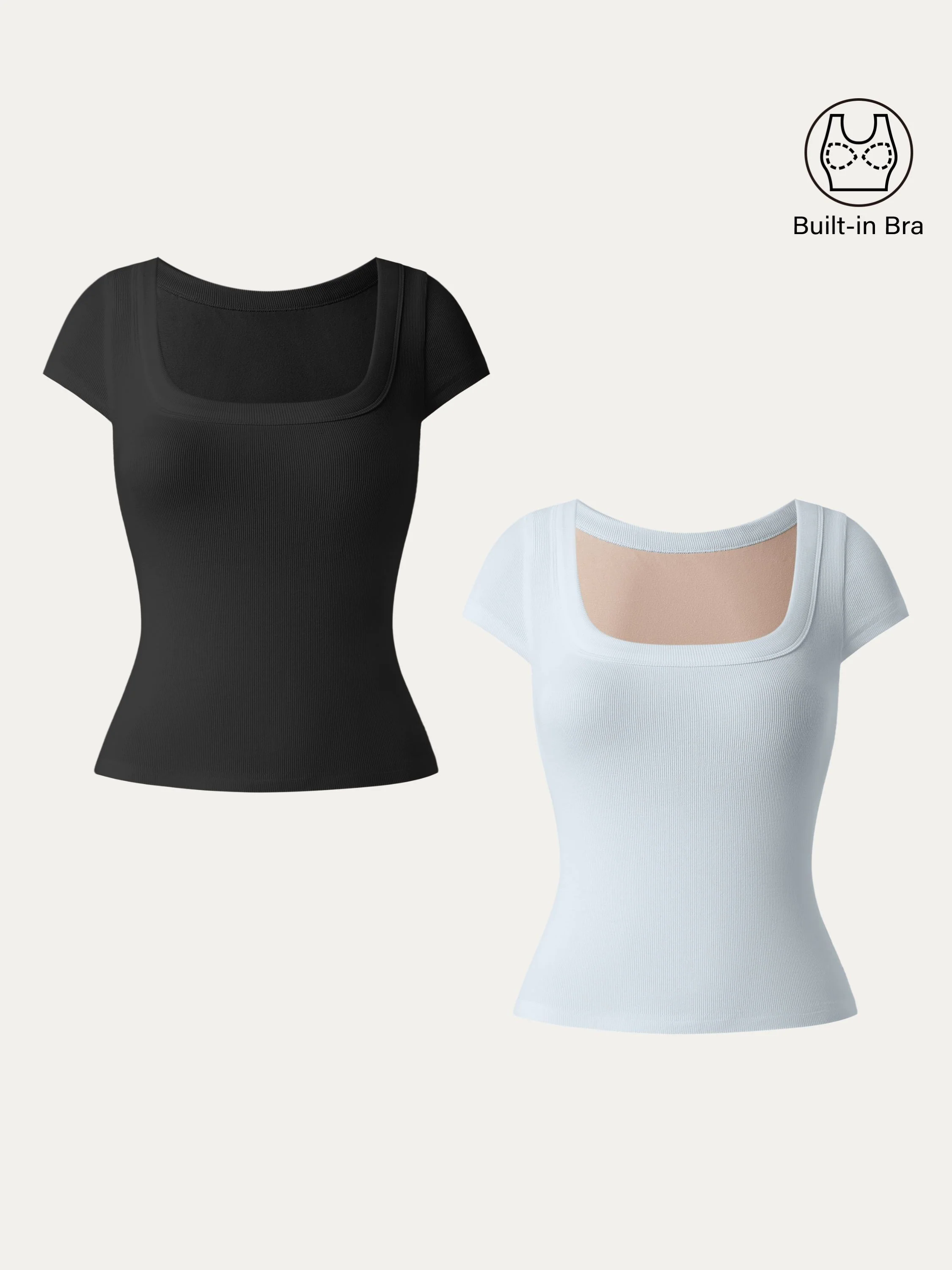 Stretch Cotton Square Neck Cap Sleeve Brami