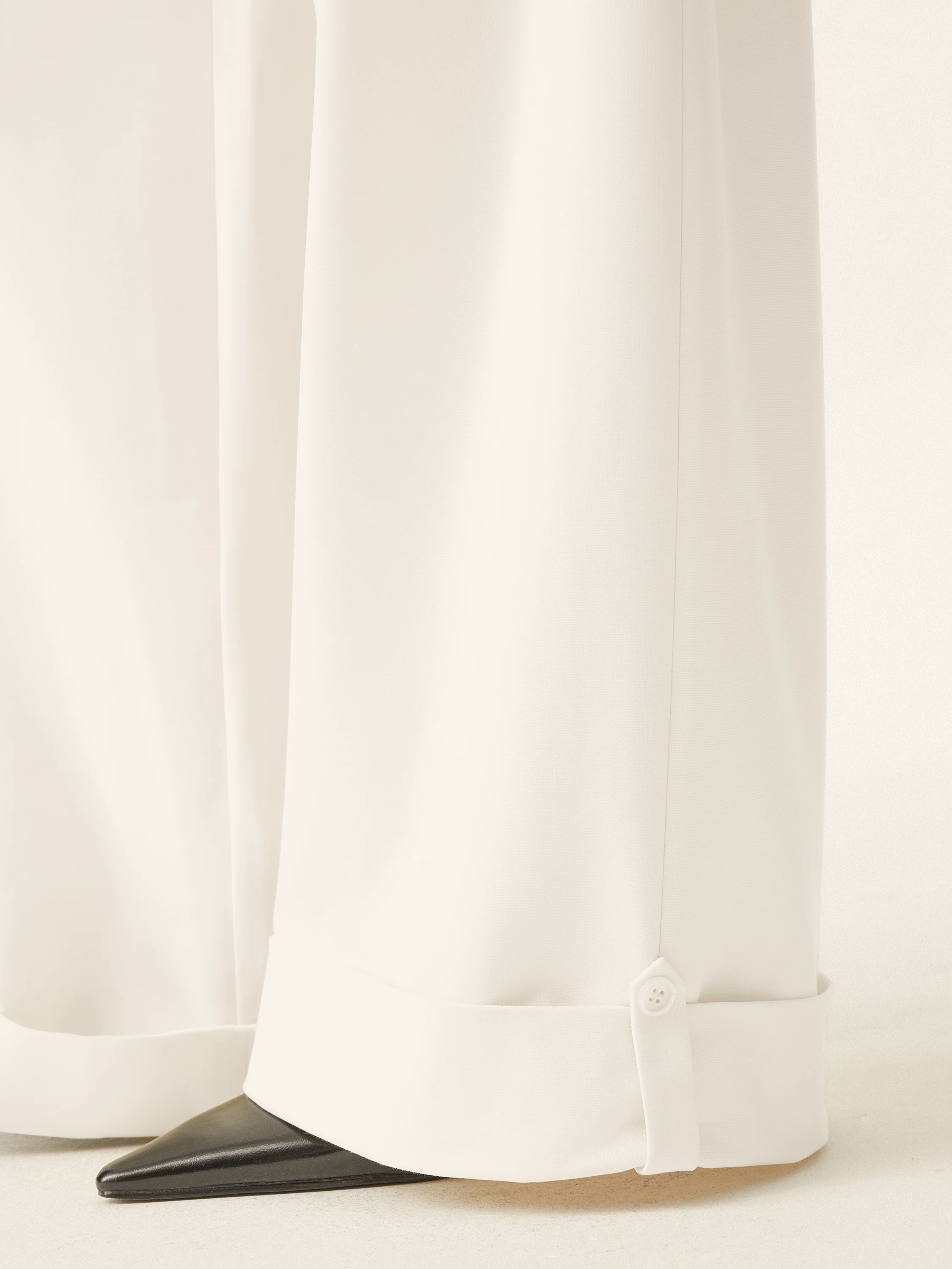 Bamboo Ponte Mid Rise Wide Leg Trouser with Fold-up Hem