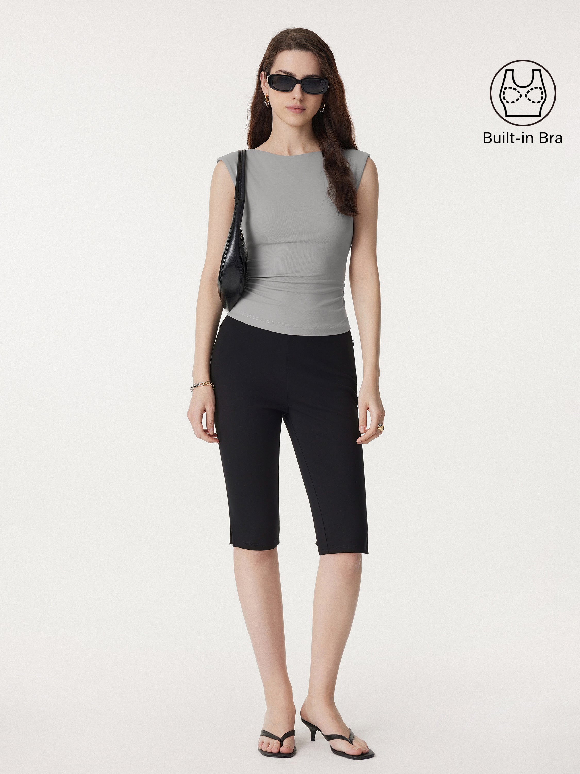 Sleek Crewneck Side Ruched Slimming Brami Tank