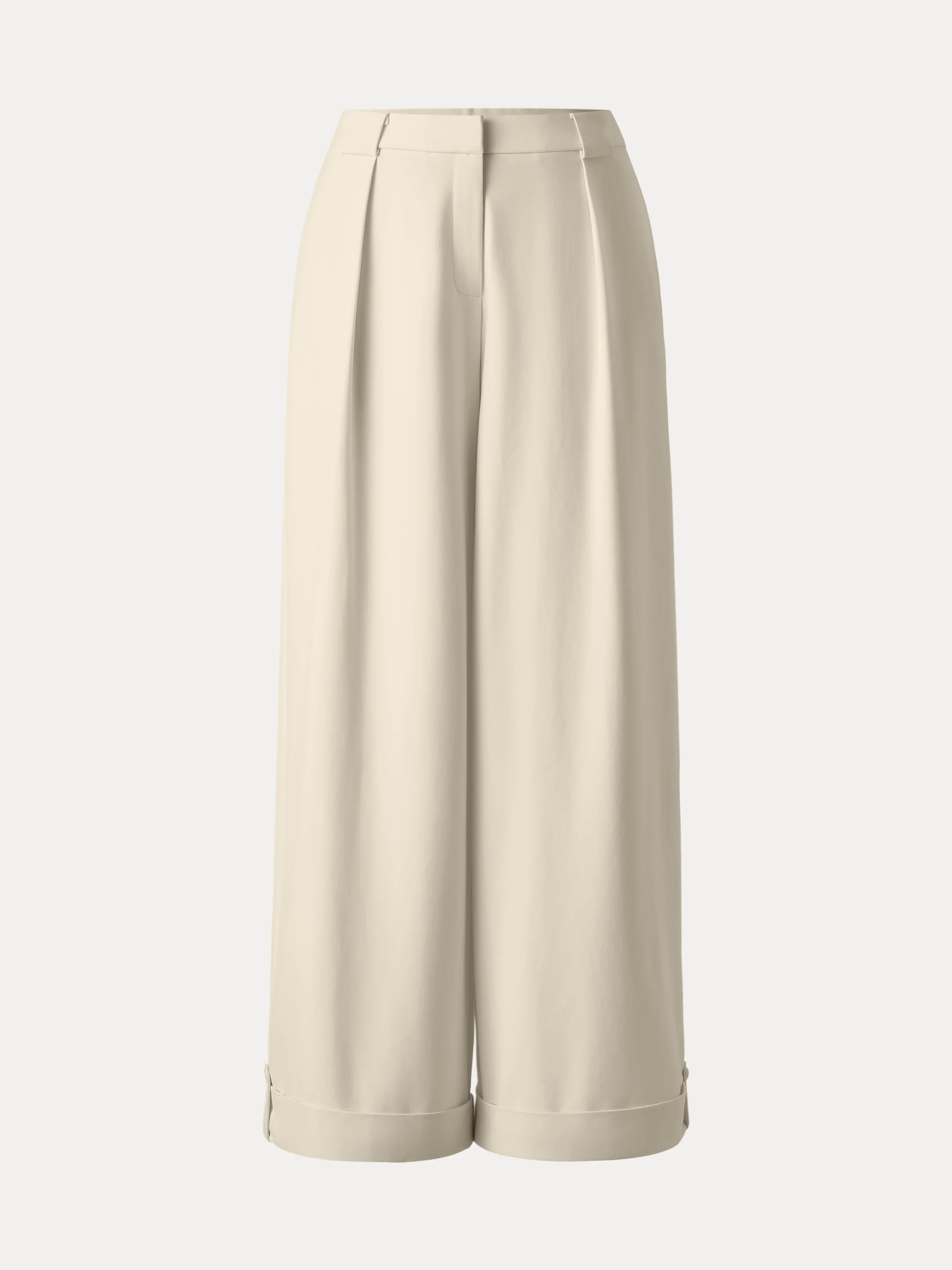 Bamboo Ponte Mid Rise Wide Leg Trouser with Fold-up Hem