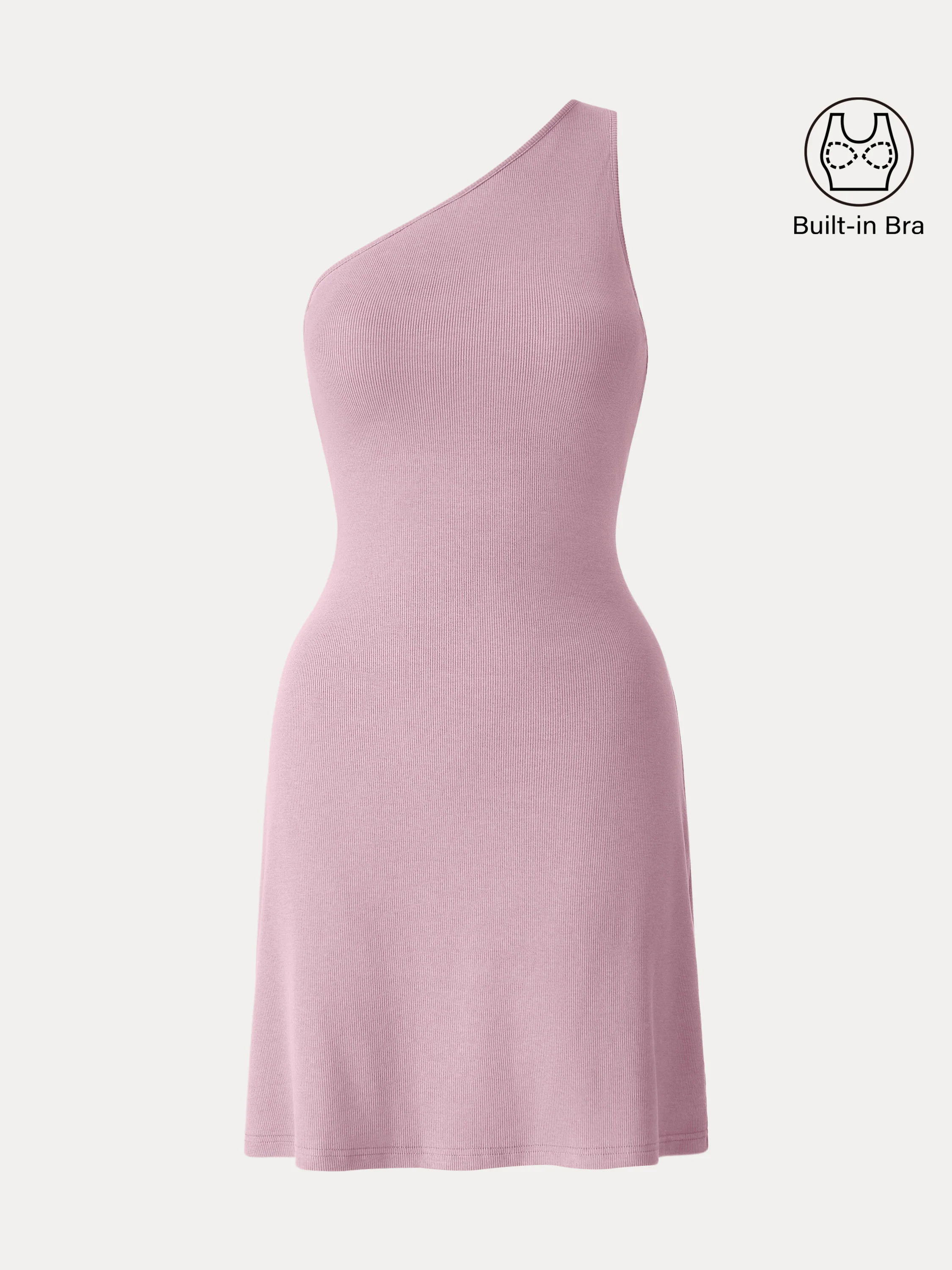 Stretch Cotton One Shoulder Ribbed Mini Flared Brami Dress