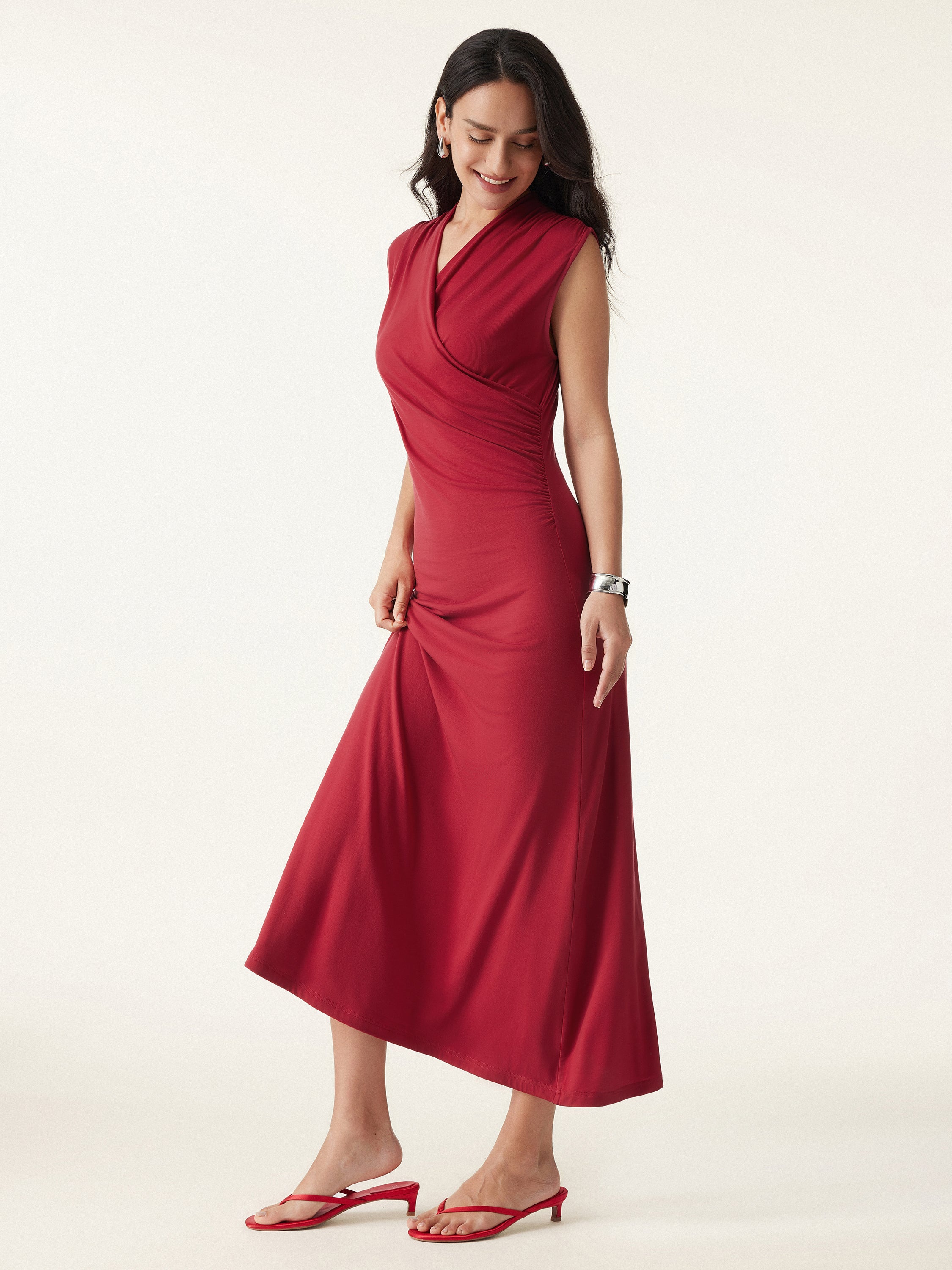 Ultrasoft Tencel Surplice Gathered Maxi Dress