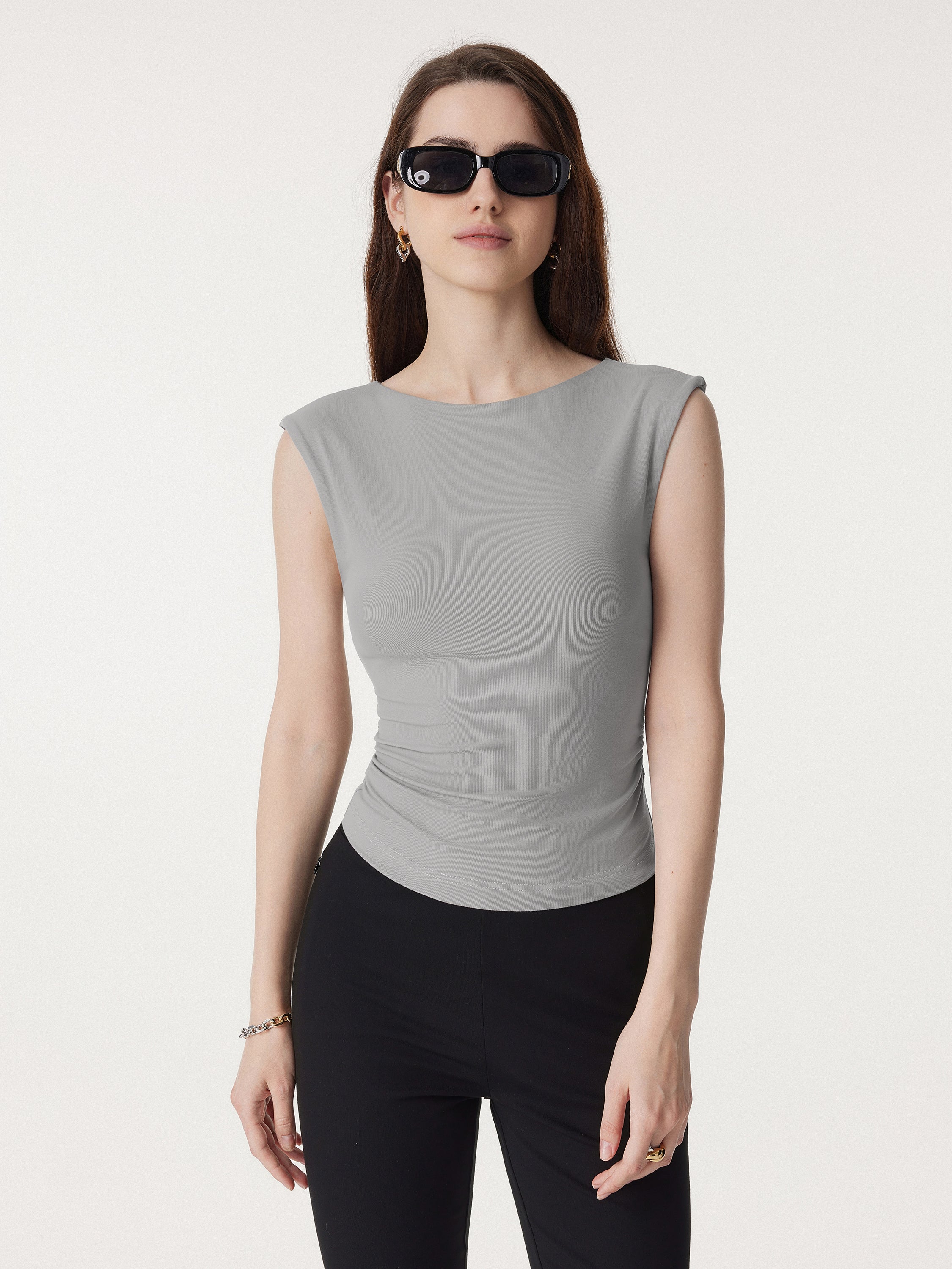 Sleek Crewneck Side Ruched Slimming Brami Tank