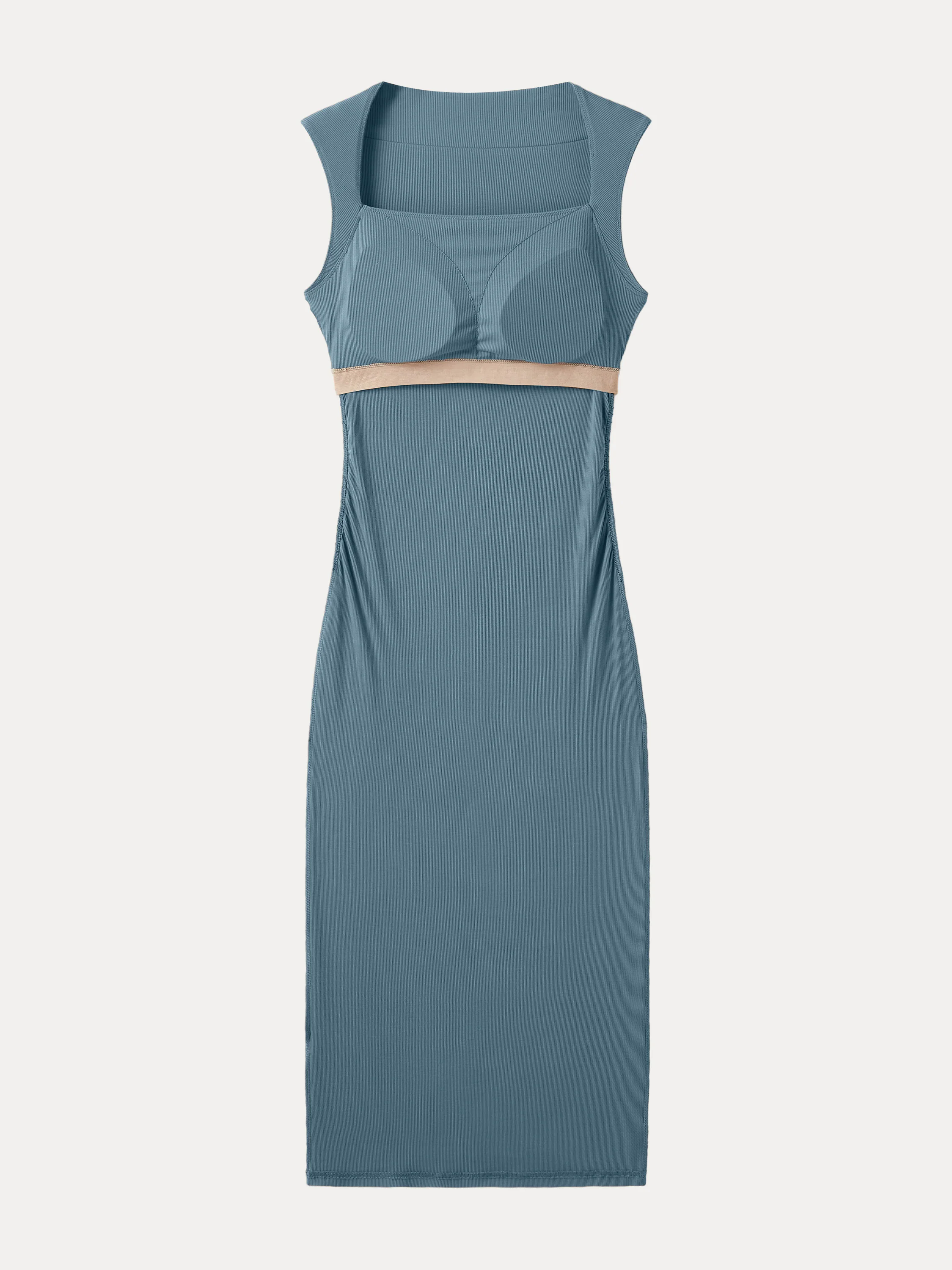 Square Neck Side Ruched Sleeveless Brami Midi Dress
