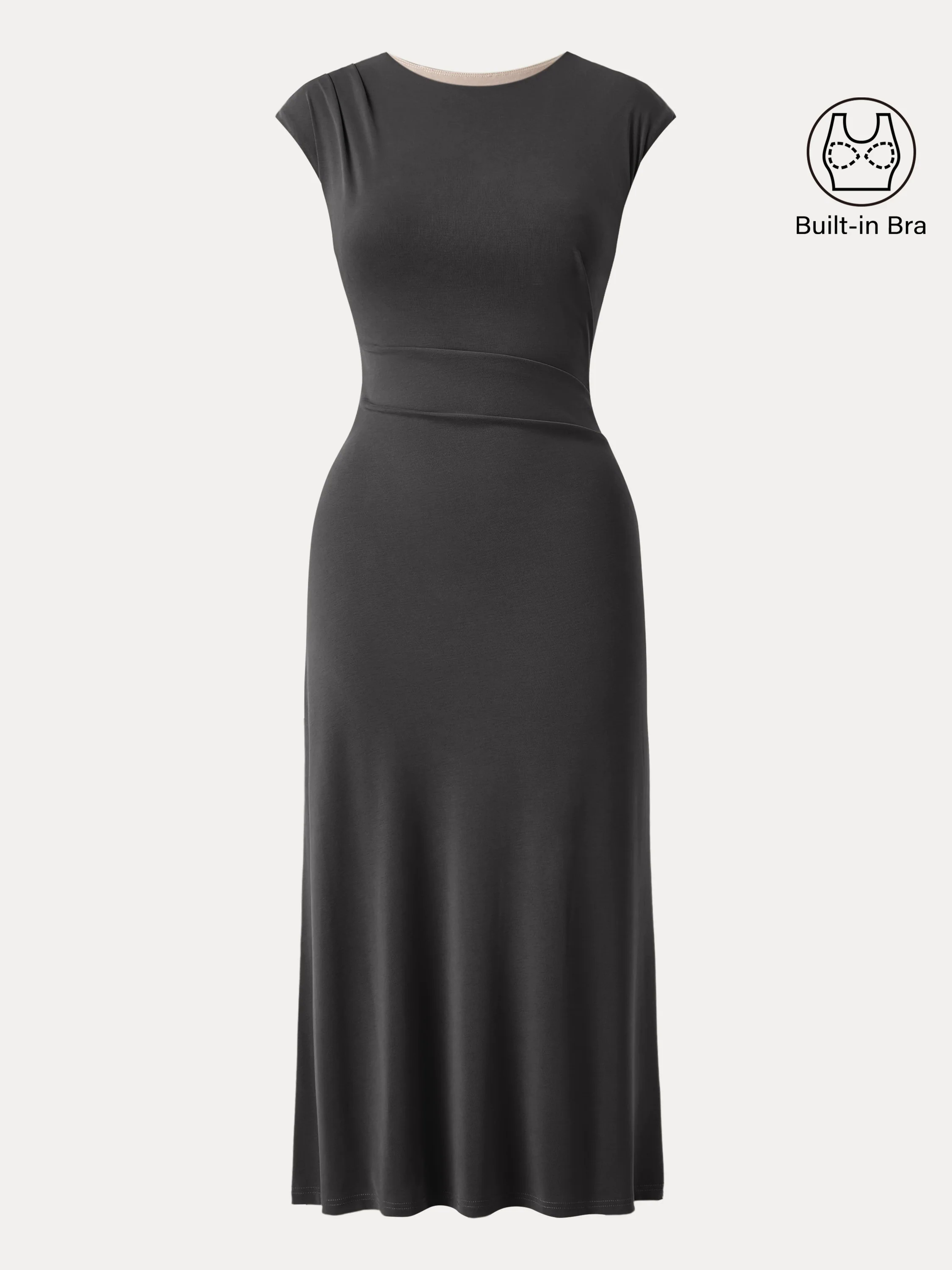 Flowy Sandwashed Crewneck Cap Sleeve Ruched Flared Maxi Brami Dress Flowy Sandwashed Crewneck Cap Sleeve Ruched Flared Maxi Brami Dress
