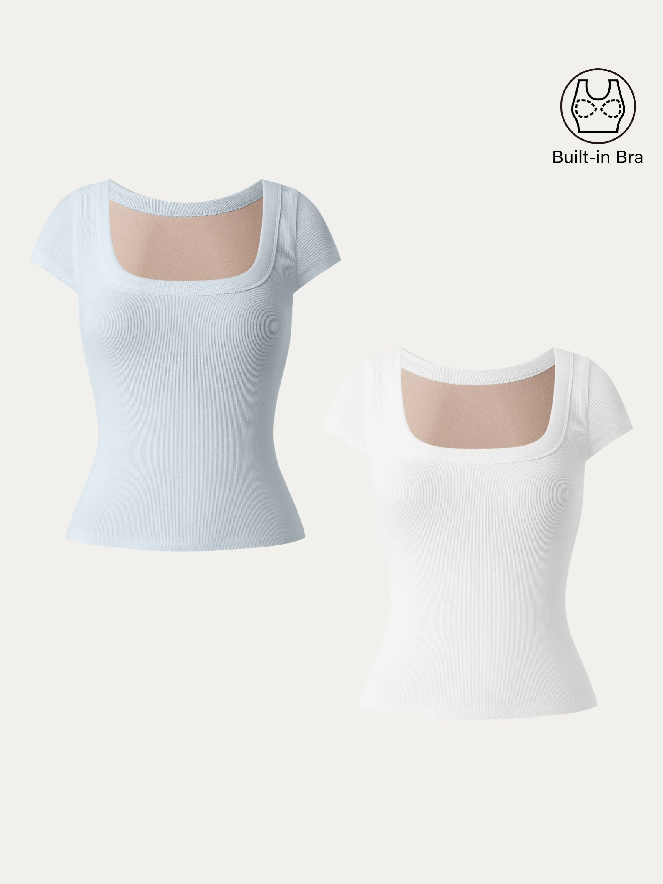 2Pcs Set Stretch Cotton Square Neck Cap Sleeve Brami