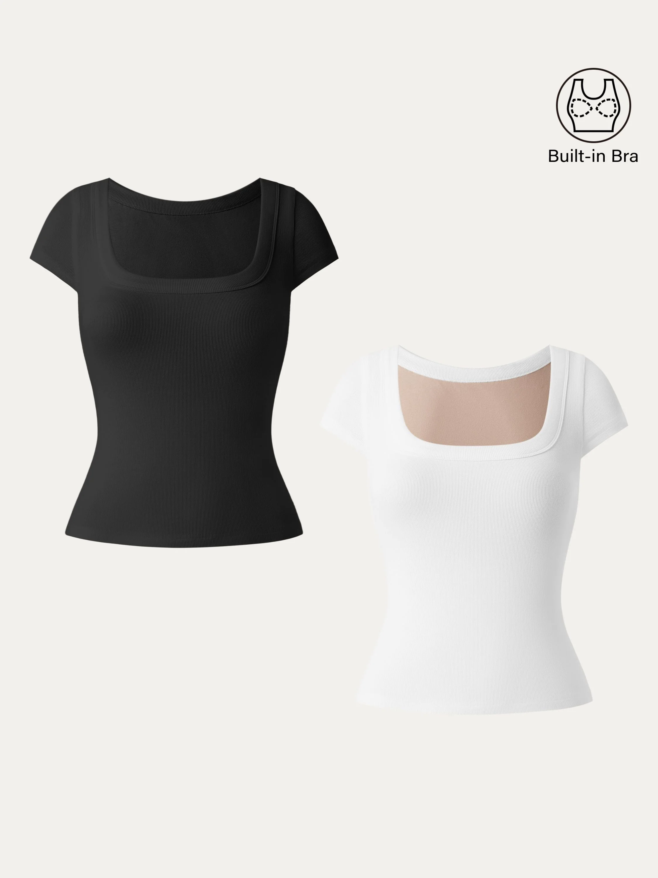 Stretch Cotton Square Neck Cap Sleeve Brami