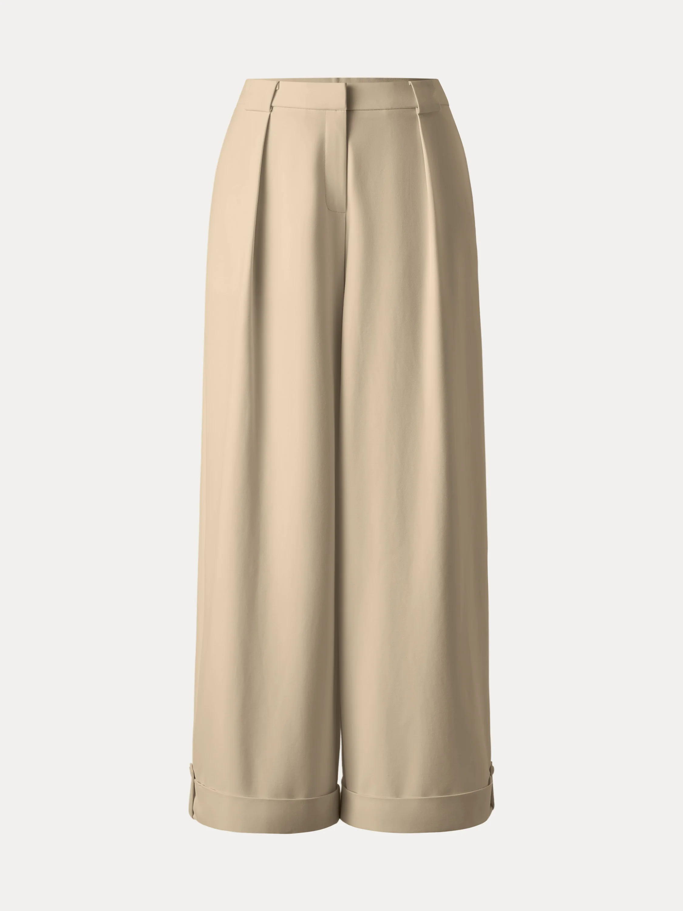 Bamboo Ponte Mid Rise Wide Leg Trouser with Fold-up Hem