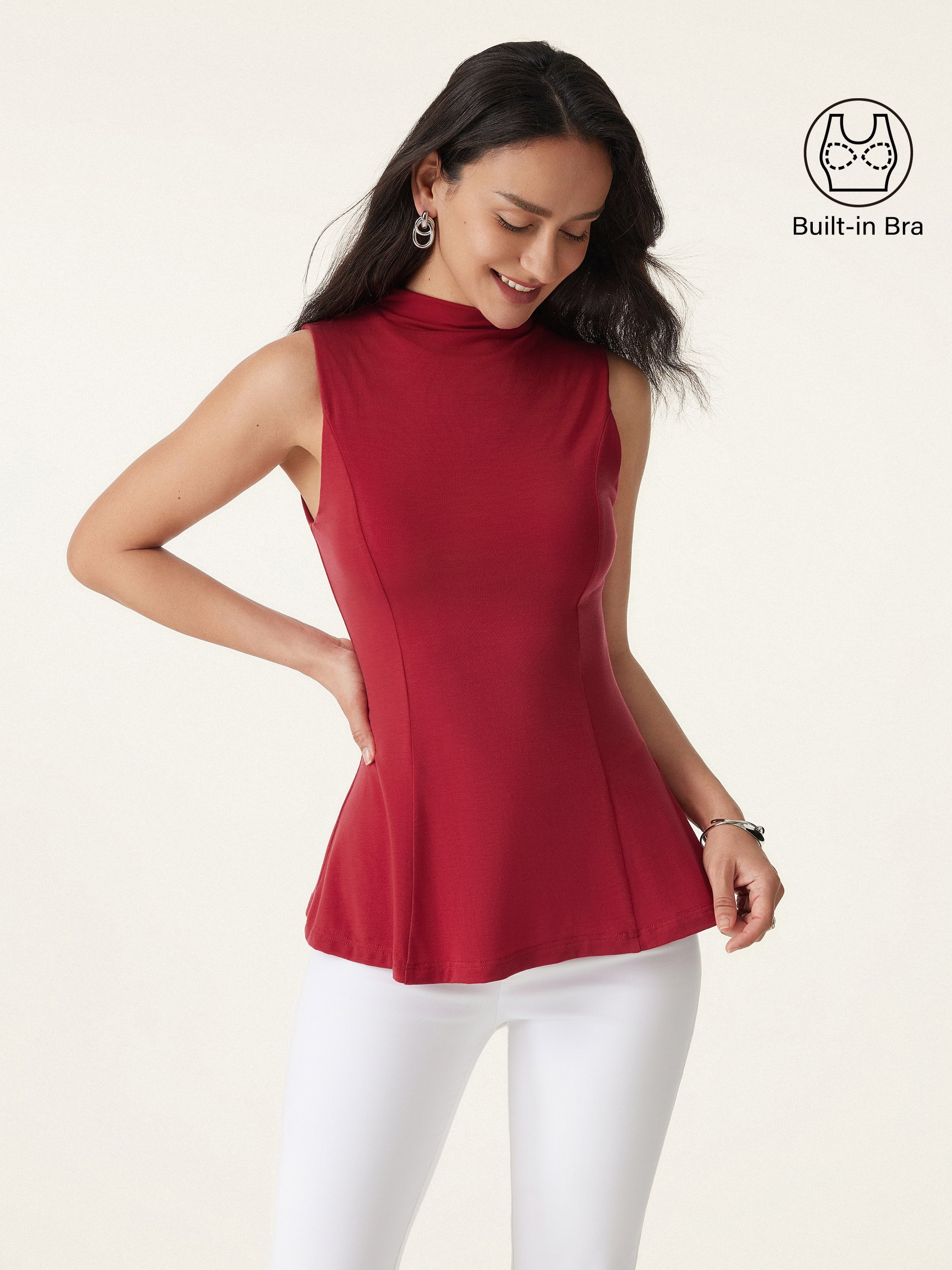 Tencel Silky Mockneck Flared Sculpt Brami Tank